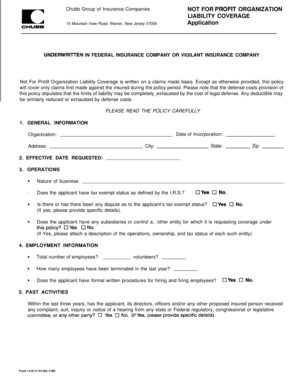 Chubb Non-Profit Liability Coverage Application