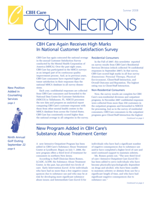 Summer 2008 CBH Care CONNECTIONS CBH Care Again Receives High Marks In National Customer Satisfaction Survey New Position Added in Counseling Services page 2 Ninth Annual Golf Outing September 22 page 6 CBH Care has again outscored the