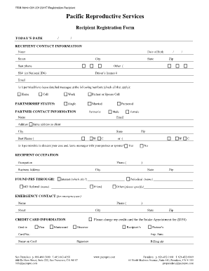 Pacific Reproductive Services Recipient Registration Form