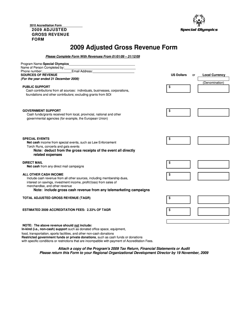 2009 Adjusted Gross Revenue Form - Blank Fillable Template | Fill Out ...