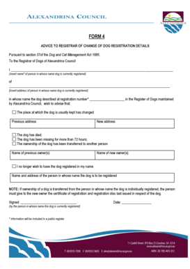 Advice to Registrar of Change of Dog Registration Details