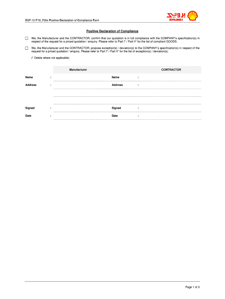 declaration of compliance form Preview on Page 1.