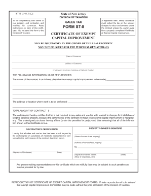 New Jersey Certificate of Exempt Capital Improvement