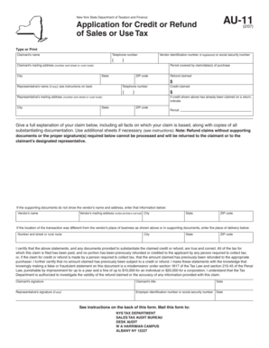 New York State Sales Tax Credit or Refund Application AU-11