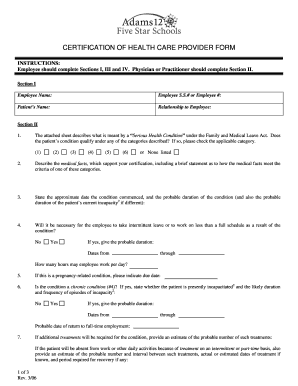Certification of Health Care Provider Form
