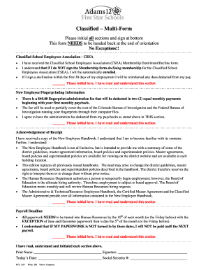 Classified Employee Orientation Forms