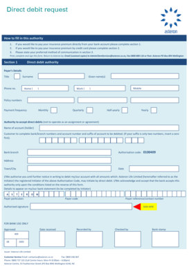 Asteron Direct Debit and Credit Card Authority Form