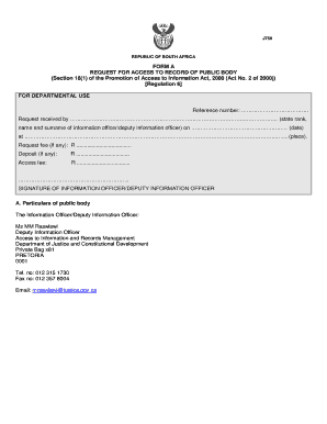 South Africa Form A: Request for Access to Record of Public Body