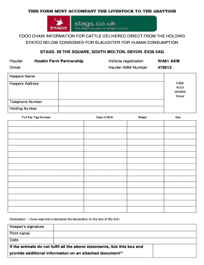 Food Chain Information Declaration for Cattle