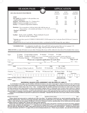Montana Snowbowl Season Pass Application