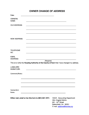 Owner Change of Address Form