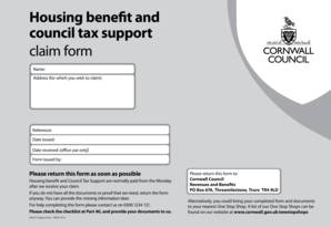 Housing benefit and council tax support claim form - Cornwall Council