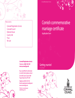 Fillable Online Application form for Cornish Commemorative Marriage Fillable Online Application form for Cornish Commemorative Marriage