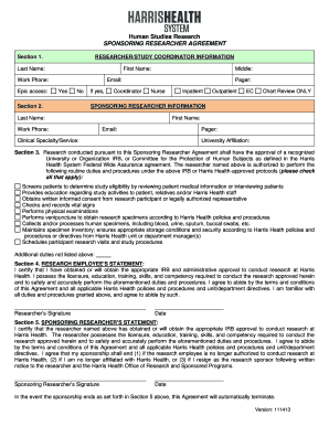 Human Studies Research Sponsoring Researcher Agreement