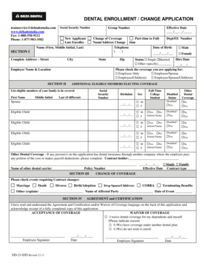 Delta Dental Enrollment Change Application