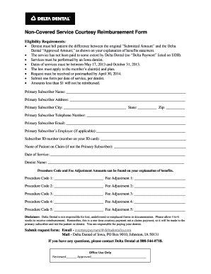 Non-Covered Service Courtesy Reimbursement Form