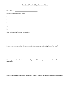 Parent Input Form for College Recommendations