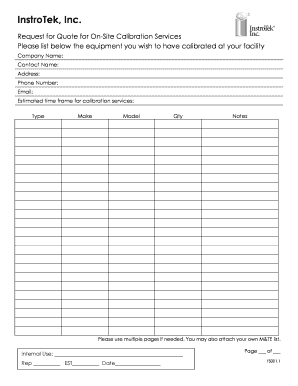 Request for Quote for On-Site Calibration Services