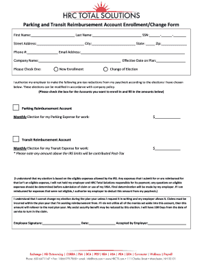 Parking and Transit Reimbursement Account Enrollment Form