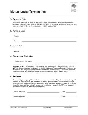 Early out letter - Mutual Lease Termination form