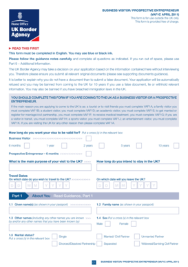 UK Business Visitor/Prospective Entrepreneur Visa Application Form
