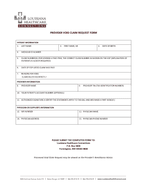 New Provider Void Claim Request Form - Louisiana Health Connect