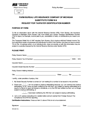 Farm bureau life insurance company of michigan substitute form w-9 ...