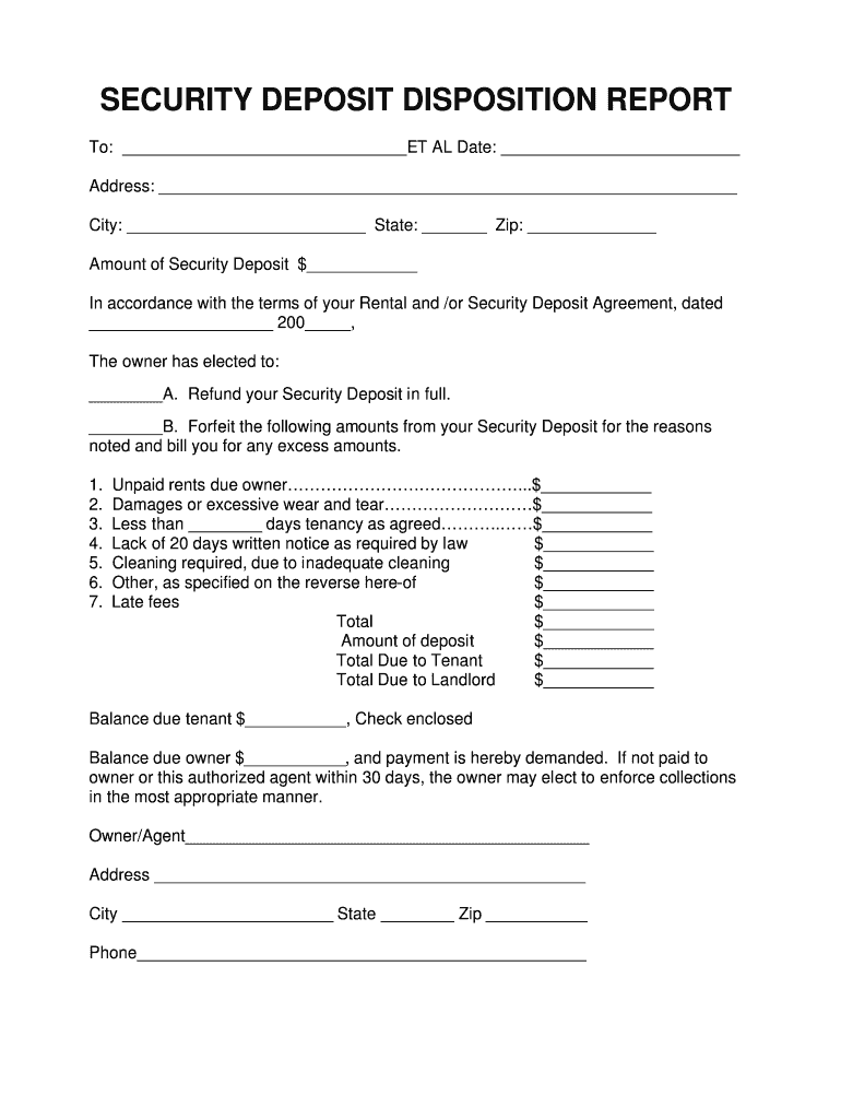 SECURITY DEPOSIT DISPOSITION REPORT 2020 2021 Fill And Sign Printable 