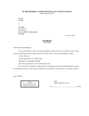 Summons for Out of State Defendant