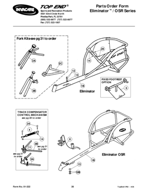 Parts Order Form for Sports and Recreation Products