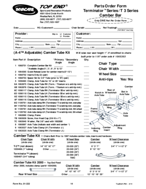 Parts Order Form for Wheelchair Components
