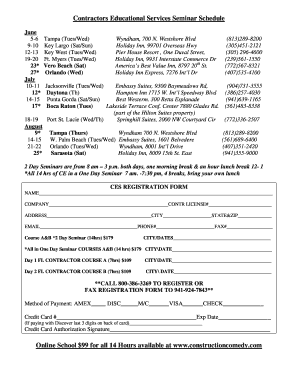 Contractors Educational Services Seminar Registration Form