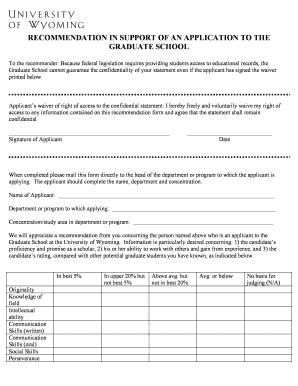 Graduate School Recommendation Form