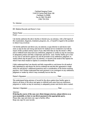 Medical Records and Doctor’s Lien Authorization