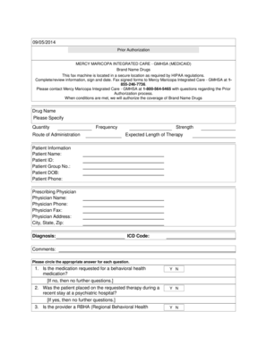 Prior Authorization Form for Brand Name Drugs