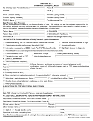 Behavioral Health Communication Form