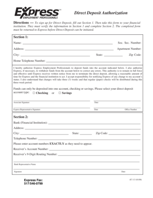 Direct Deposit Authorization Form