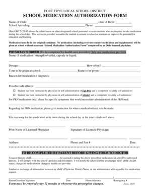 SCHOOL MEDICATION AUTHORIZATION FORM - Fort Frye Local ...