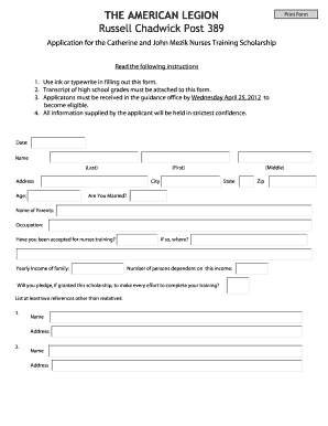 Fillable Online THE AMERICAN LEGION Russell Chadwick Post 389 Print ...