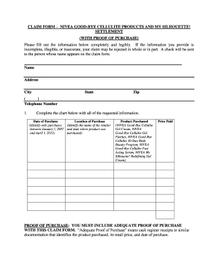 NIVEA Cellulite Products Settlement Claim Form
