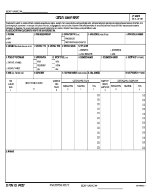 Cost Data Summary Report Form