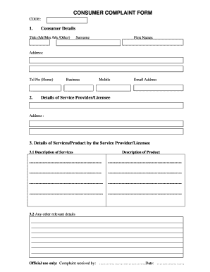 Consumer Complaint Form