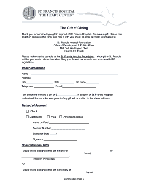 St. Francis Hospital Donation Form