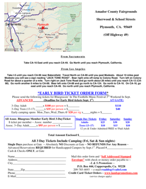 Amador County Fairgrounds Event Ticket Order Form