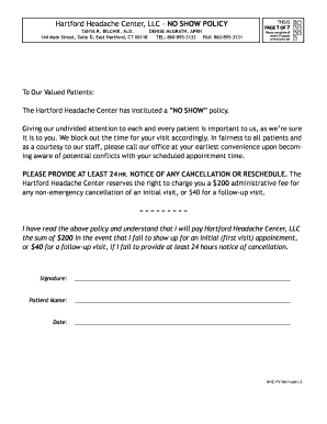 Hartford Headache Center No Show Policy