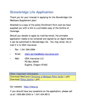 Stonebridge Life Medicare Supplement Application