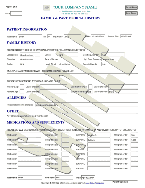 Family and Past Medical History Form
