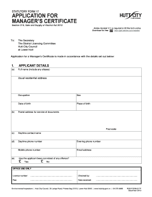 Statutory Form 17 - Manager’s Certificate Application