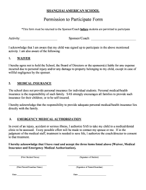 Shanghai American School Permission to Participate Form