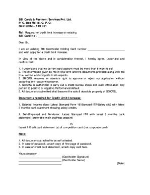 SBI Credit Limit Increase Request Form